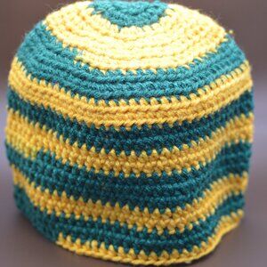 Green and Yellow Striped Crochet Homemade Hat